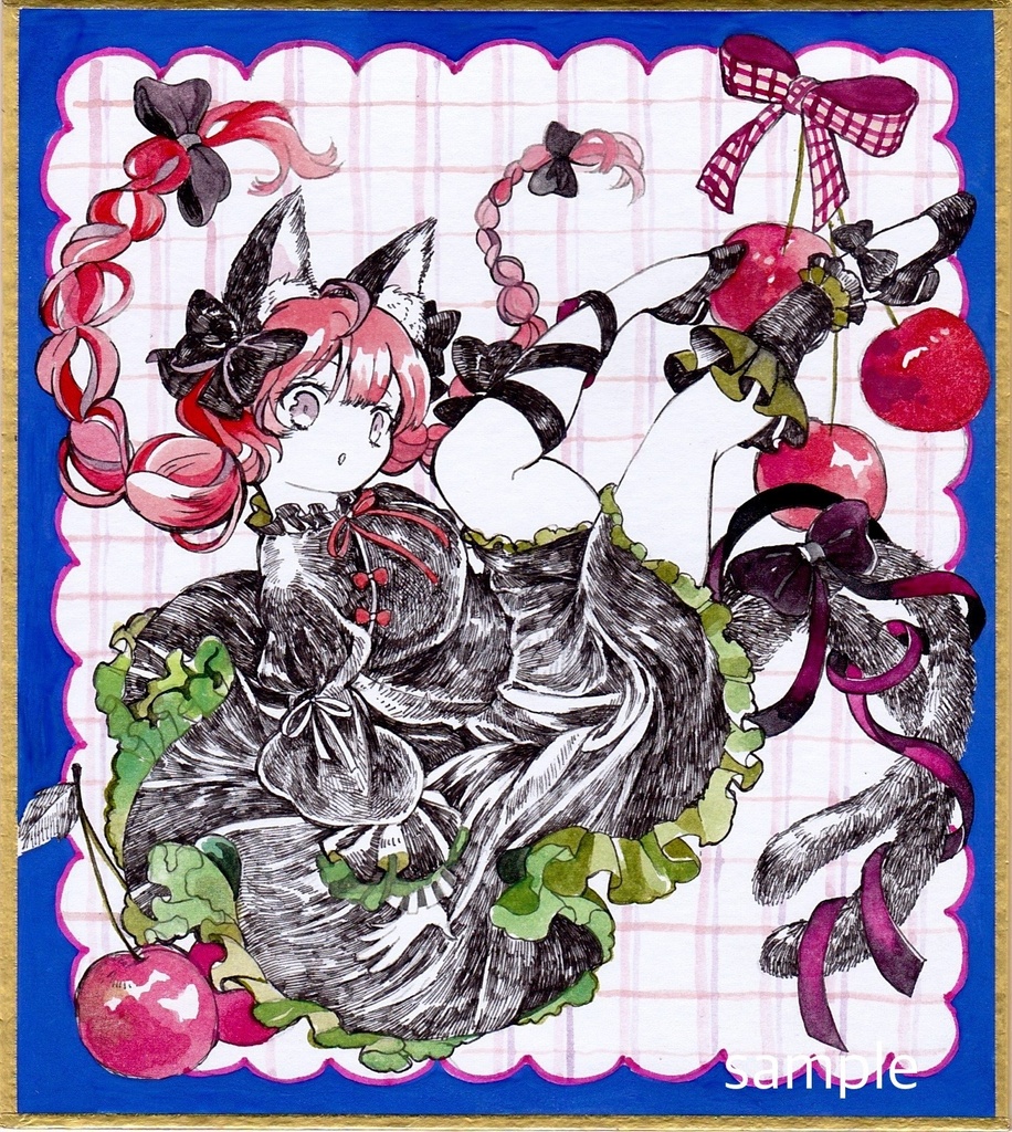 東方project 手描きイラスト お燐「火焔猫 燐」小色紙