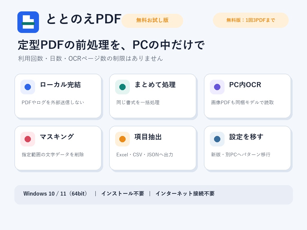 ととのえPDF 無料お試し版|PDFマスキング・抽出・OCR