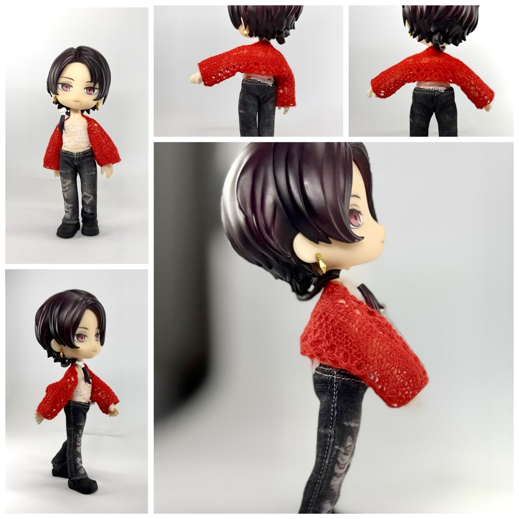 ネット編みのボレロ 白・赤・白ラメ ※レースチューブトップ付