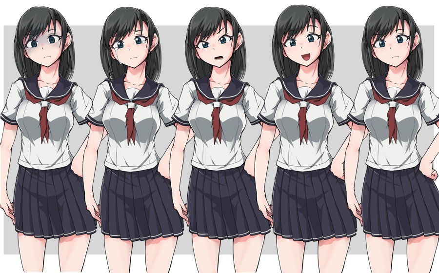 【無料・表情5種】立ち絵素材01 女子学生 セーラー服 制服
