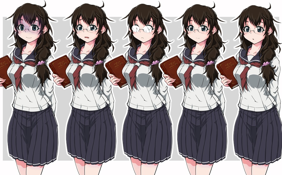 【無料・表情5種】立ち絵素材02 女子学生 セーラー服 制服 眼鏡