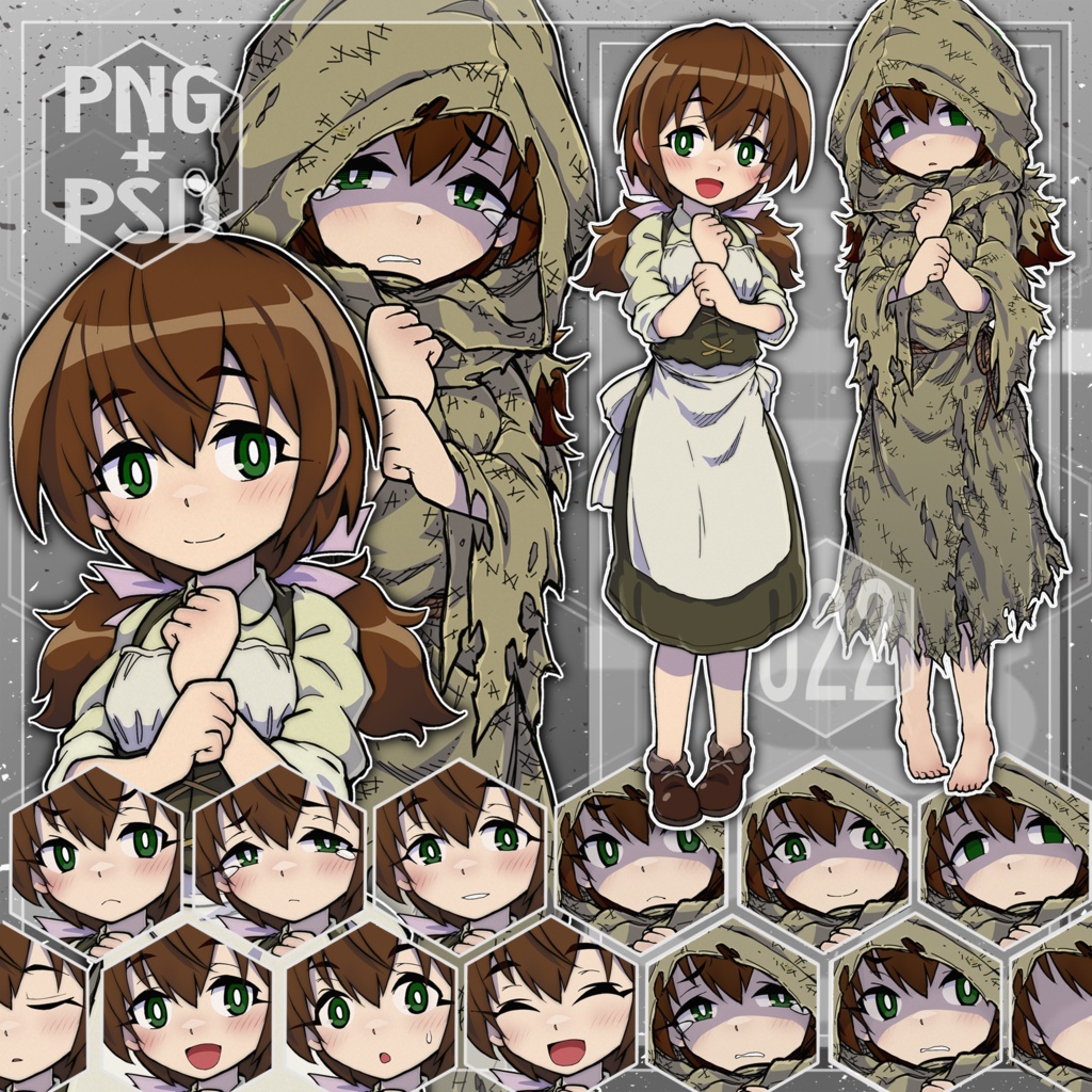 【PNG 21種】村人少女(私服/フード)【無料有り】