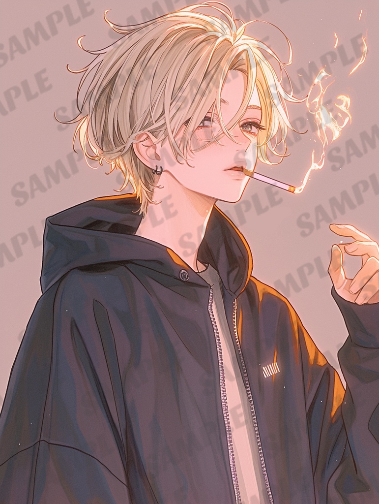 タバコを吸っている男の子のイラスト/SNSなどのアイコンに🤍ྀི