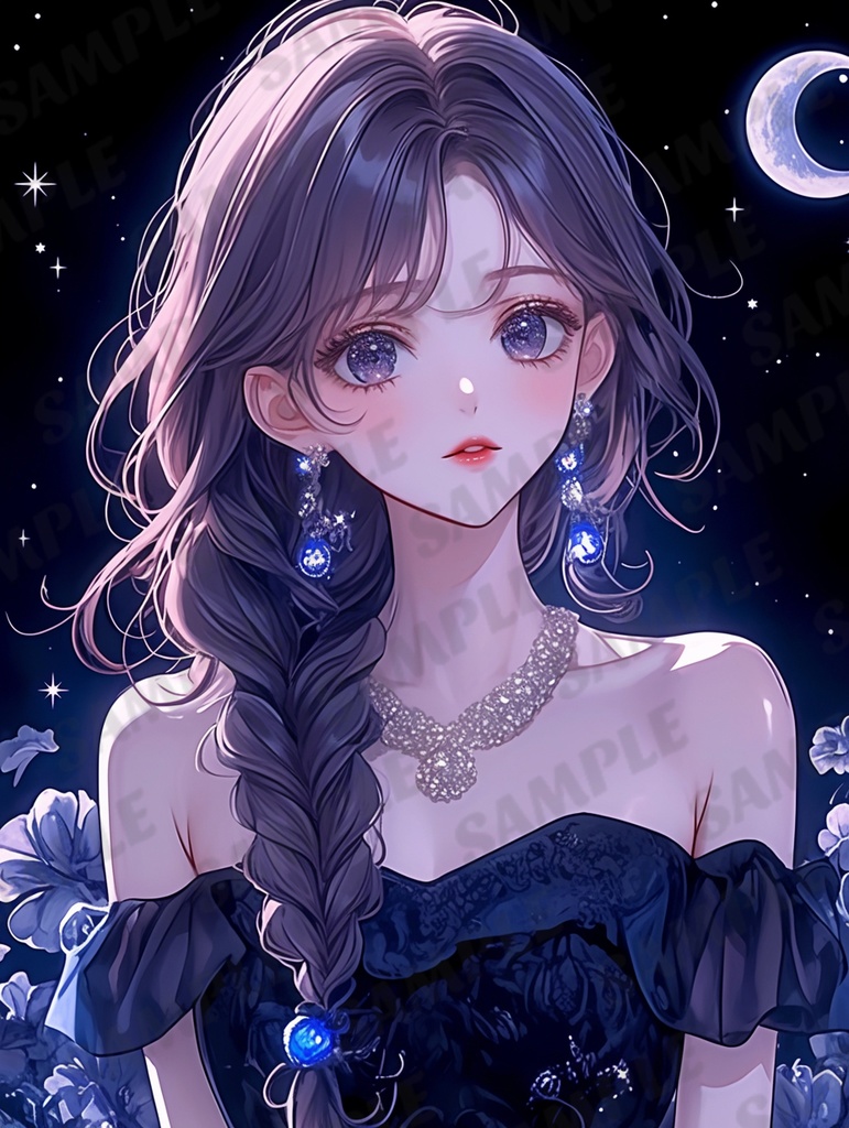 夜の背景/黒のドレスの女の子【SNS用のアイコンに！】