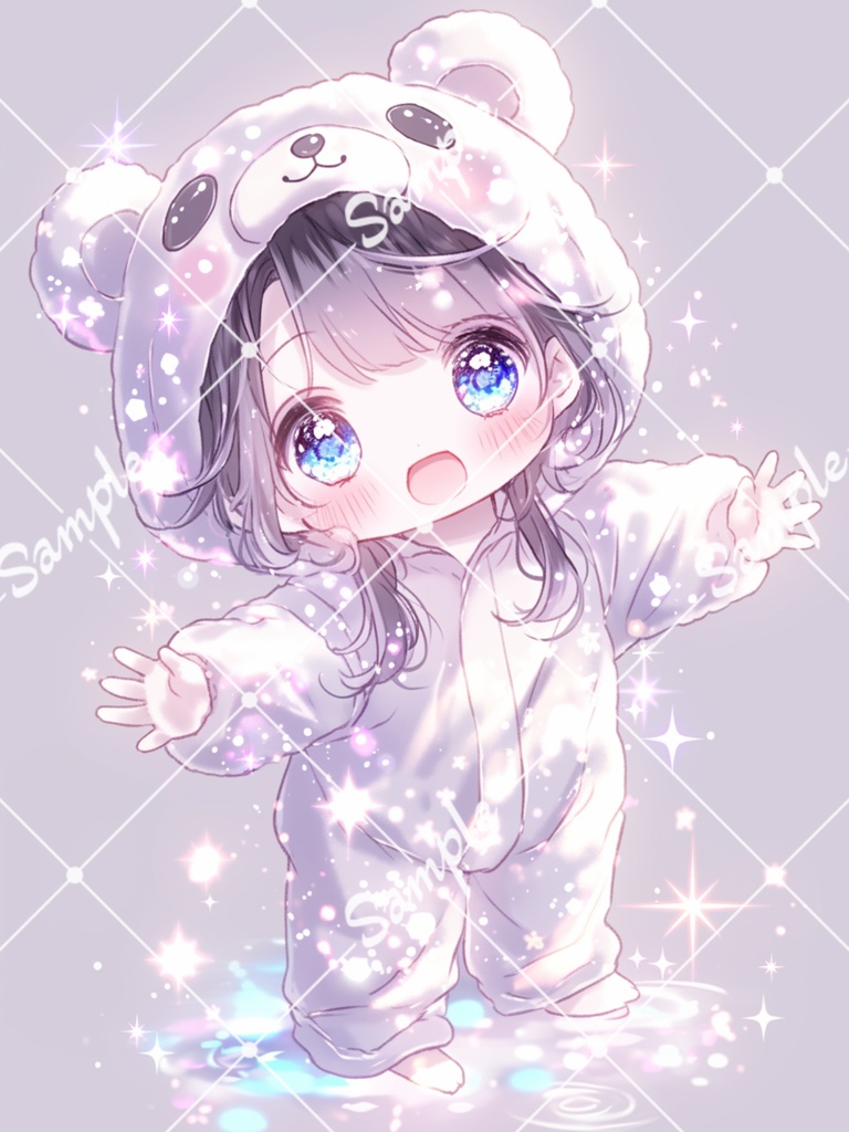 🪄4枚セット🪄女の子/白熊の着ぐるみ/イラスト【SNS用のアイコンにおすすめ】