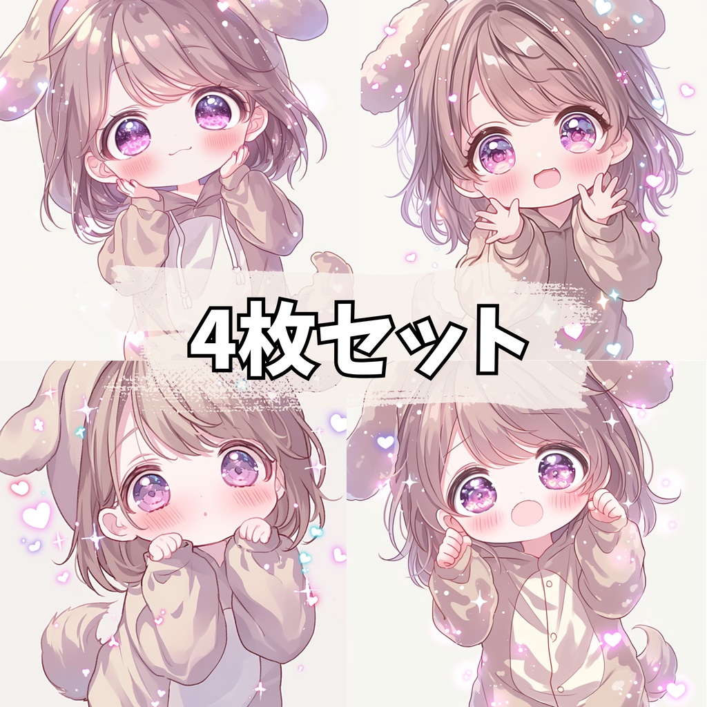 🪄4枚セット🪄女の子/犬の着ぐるみ/イラスト【SNS用のアイコンにおすすめ✨】