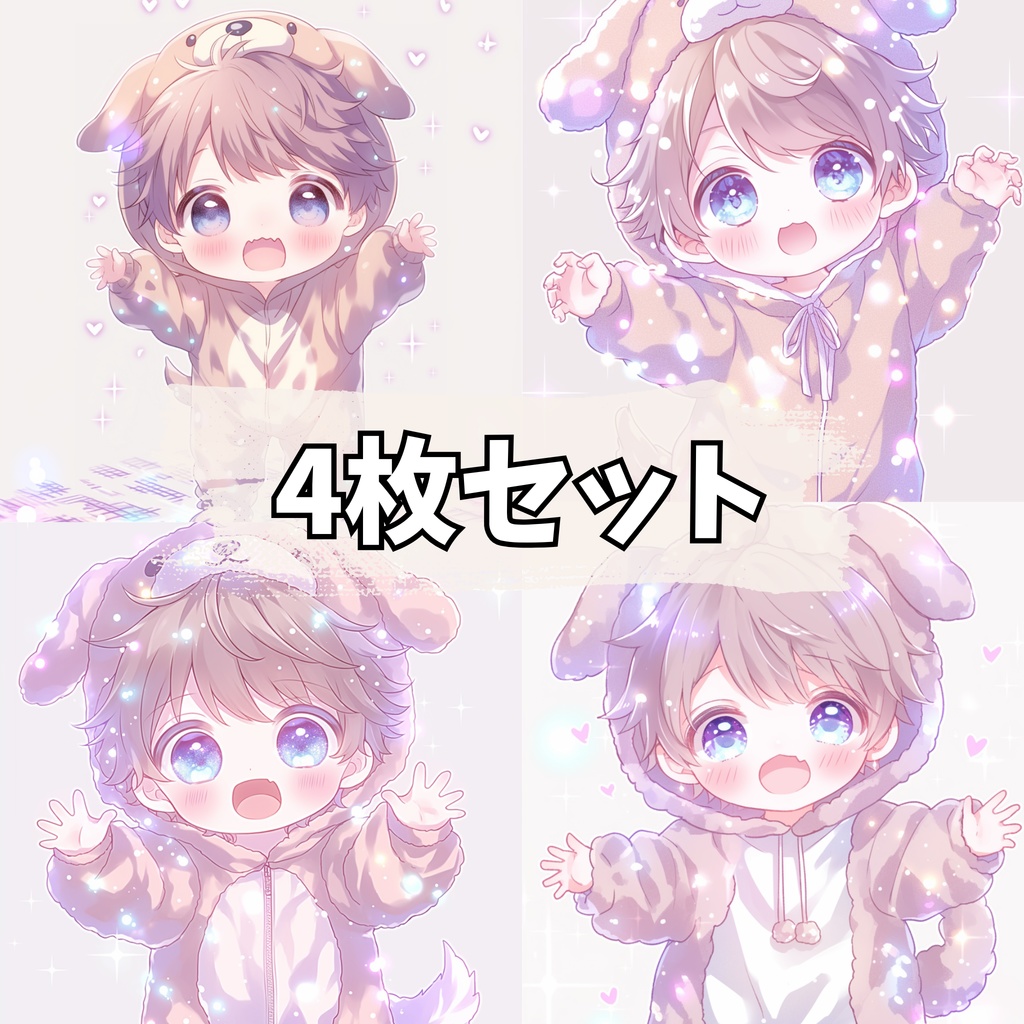 🪄4枚セット🪄男の子/犬の着ぐるみ/イラスト【SNS用のアイコンにおすすめ✨】