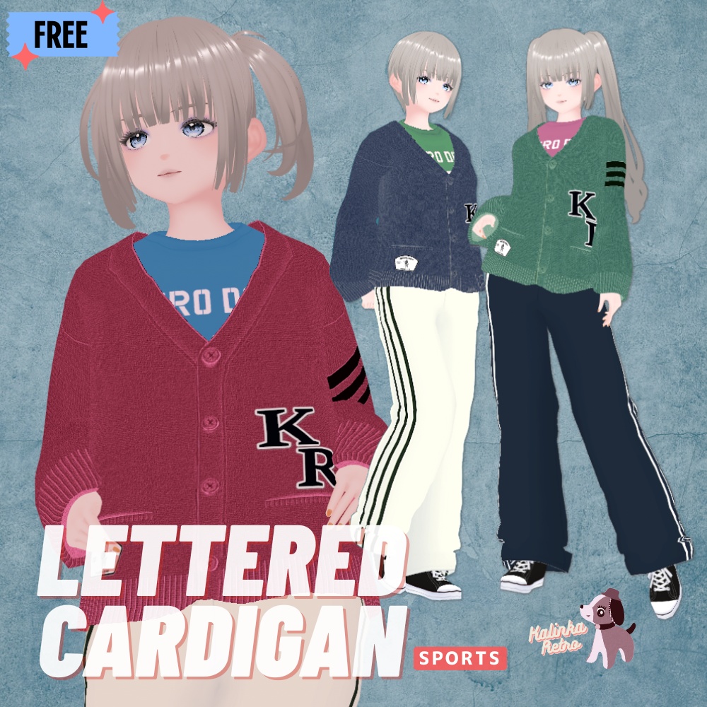 【無料/ Vroid】レタードカーディガンコーデセット Sports Ver.