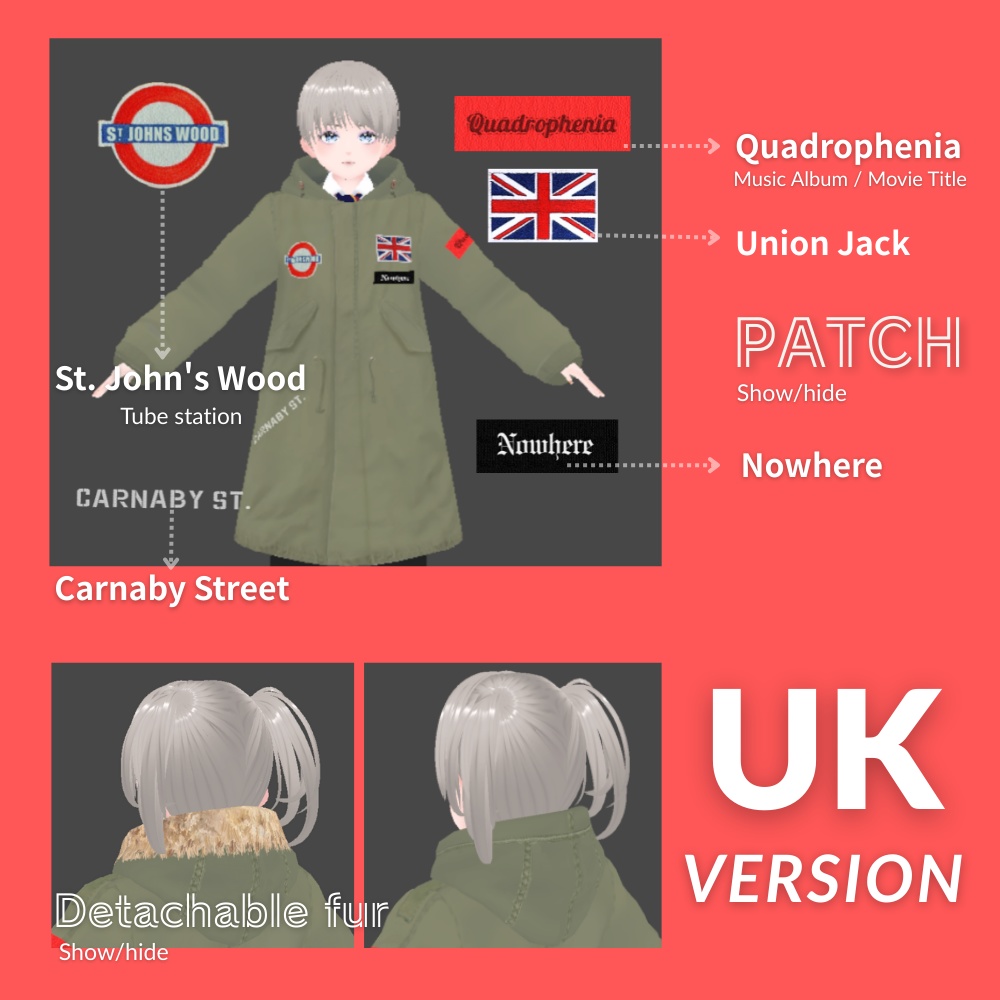 【無料あり/Vroid】M51type フィッシュテールパーカーコーデセット UK ver. / US ver.