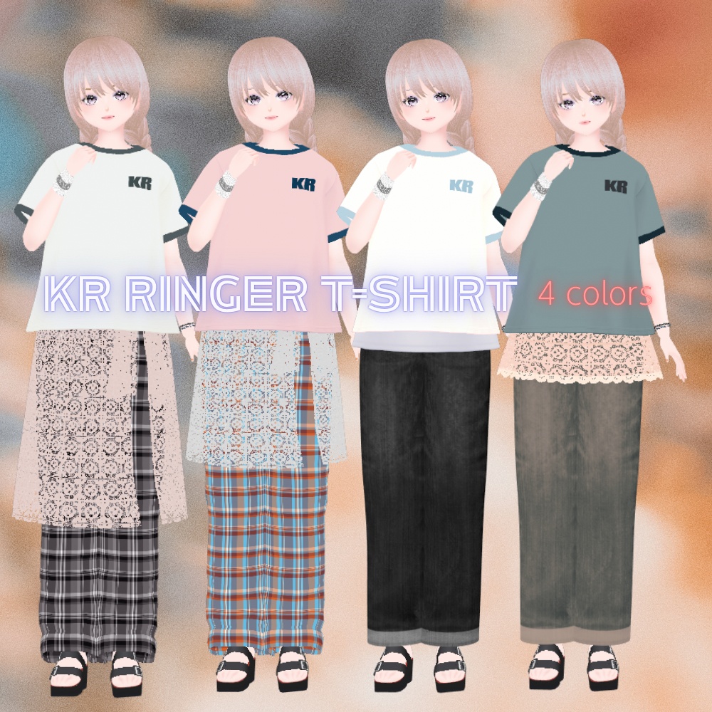 【Vroid/無料あり】ヴィンテージっぽいTシャツ コーデセット