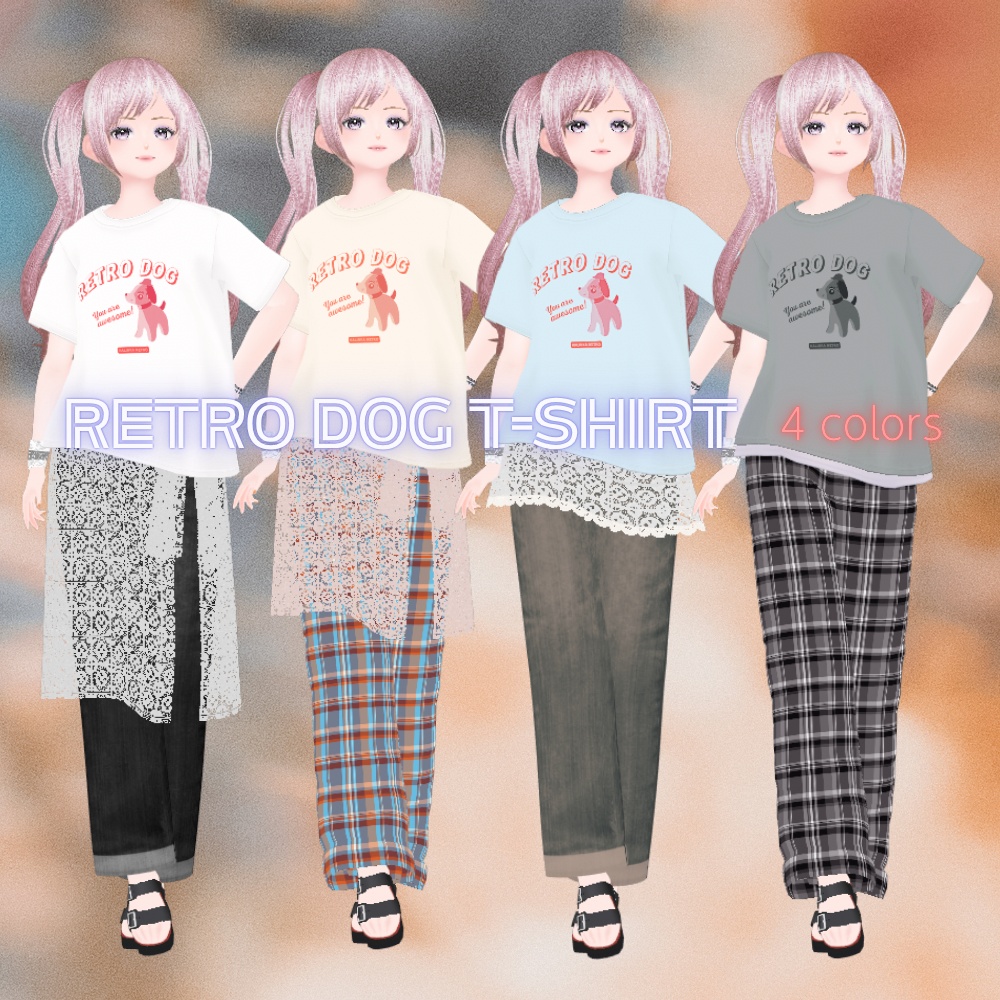 【Vroid/無料あり】ヴィンテージっぽいTシャツ コーデセット