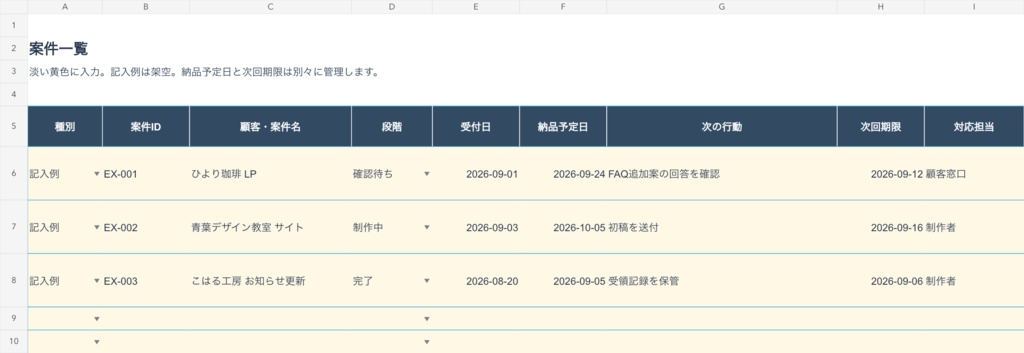 案件のしおり|Web制作の確認・返信キット【返信文40例・案件管理表・チェックリスト】