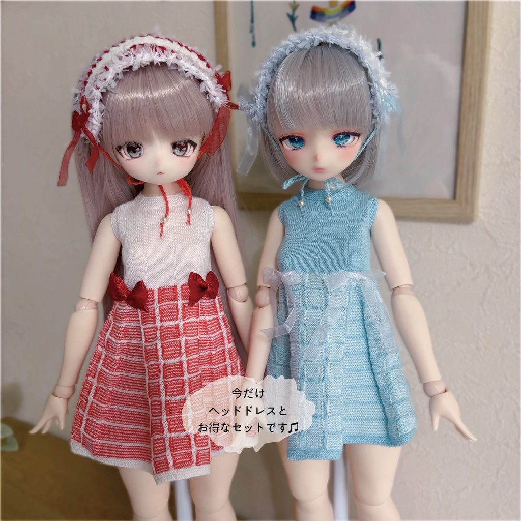 【即納】Sleeveless check dress set【Blue×White】