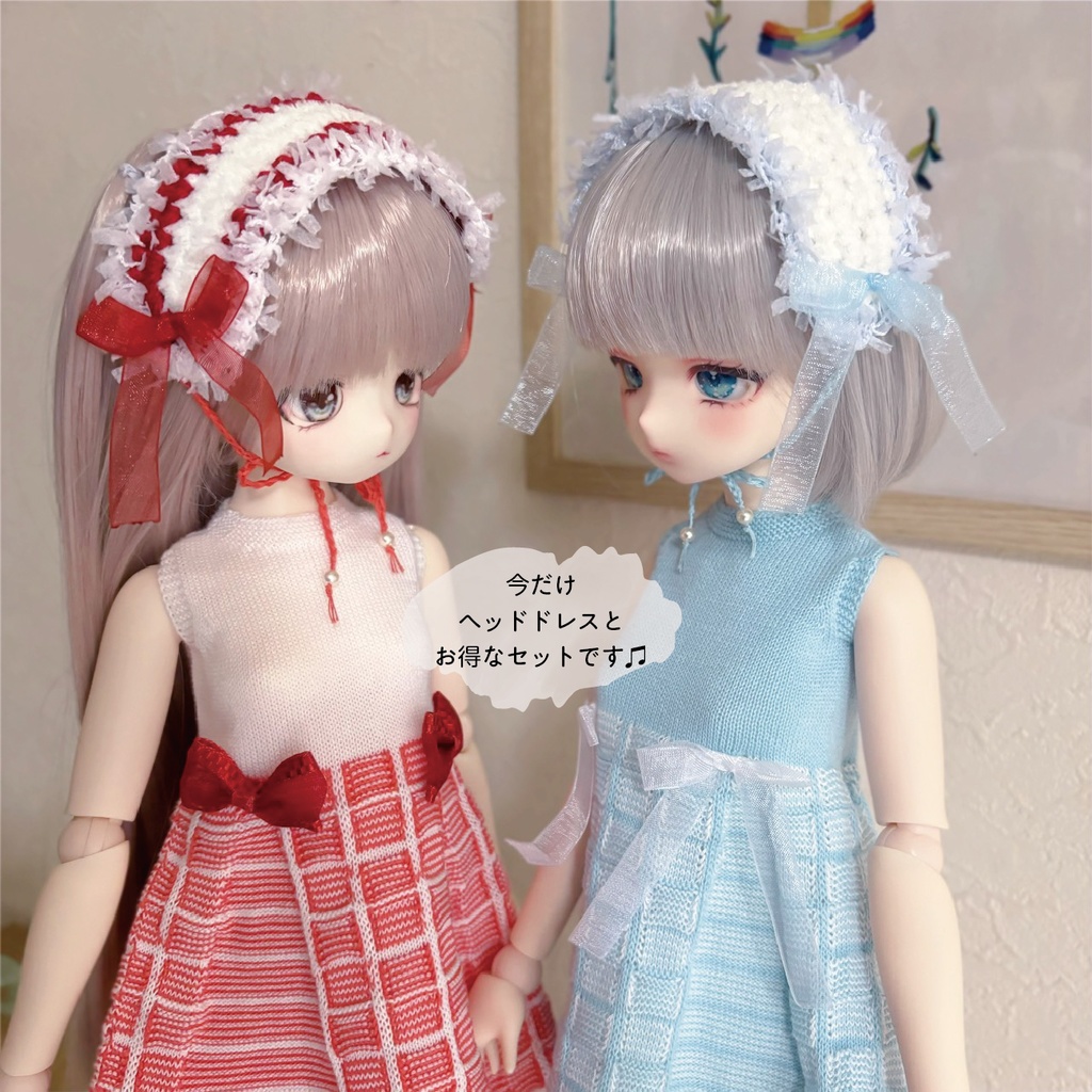 【即納】Sleeveless check dress set【Blue×White】