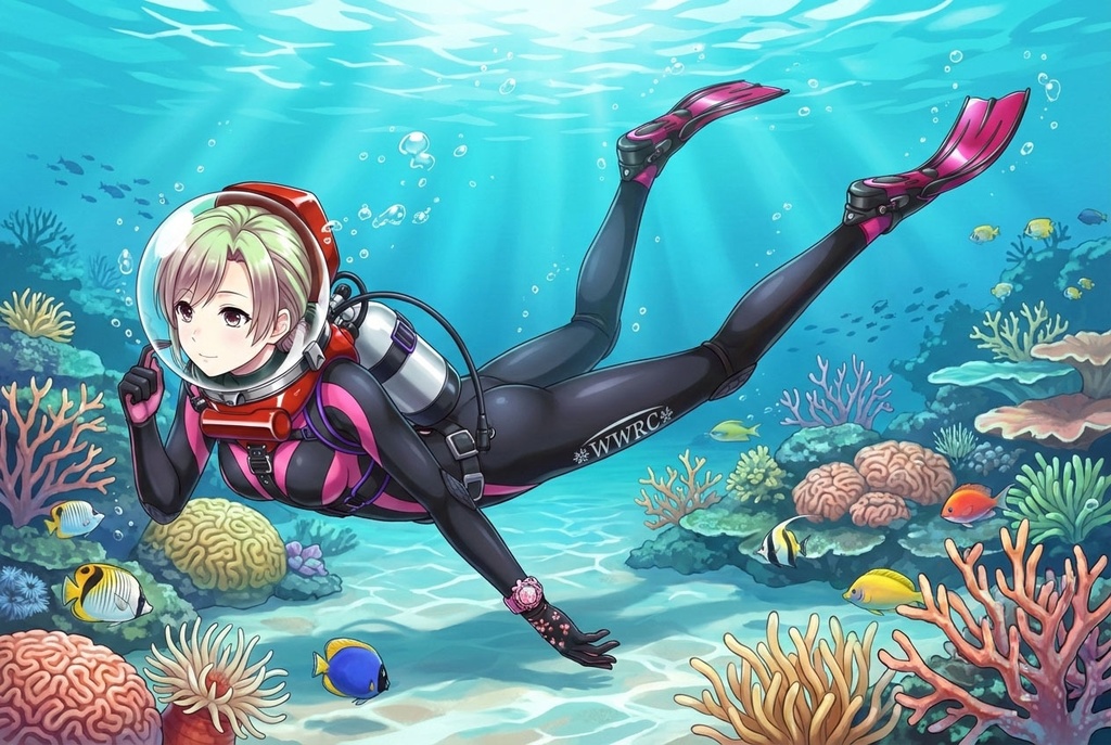 潜水女子 Vol.5 LAMAバブルヘルメット+SAS-WetSuit【水中を泳ぐ女性の美】 Diving Girls Vol.5 - LAMA-Bubble Helmet+SAS-WetSuit【The Beauty of Women Swimming Underwater】