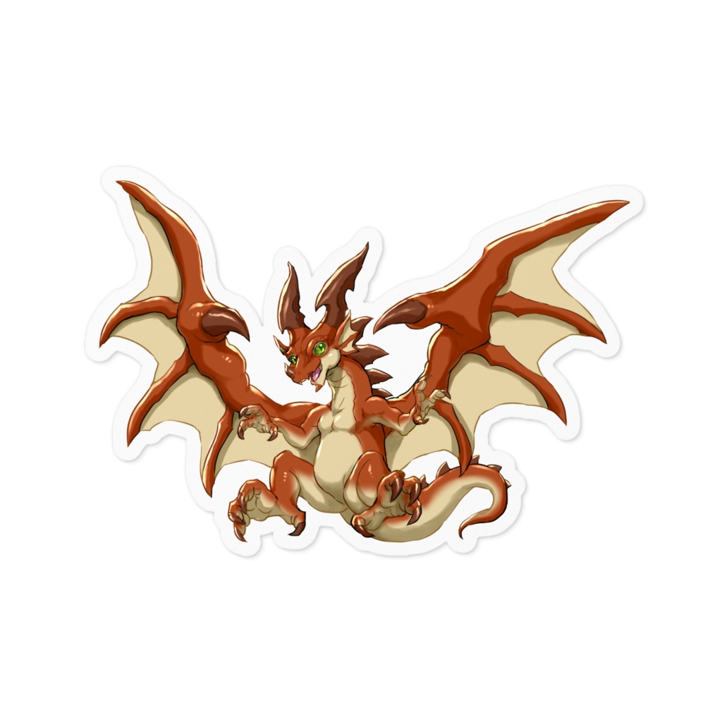 ミニファイアードラゴンのステッカーです。白背景です。