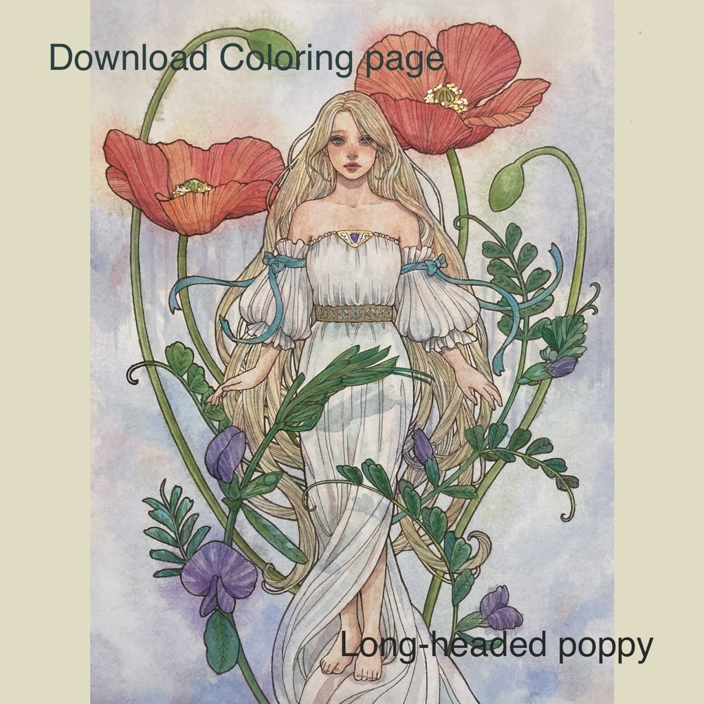 Digital Coloring page「Long-headed poppy」