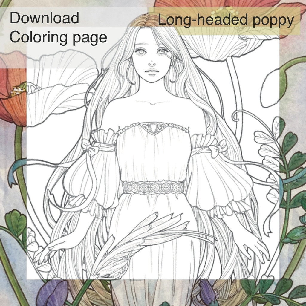 Digital Coloring page「Long-headed poppy」
