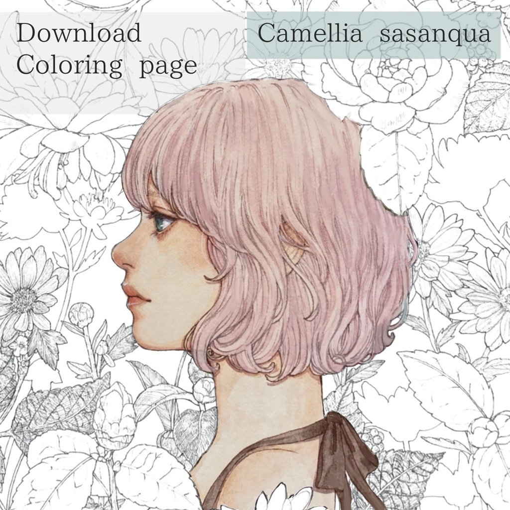 Digital Coloring page「Camellia sasanqua」