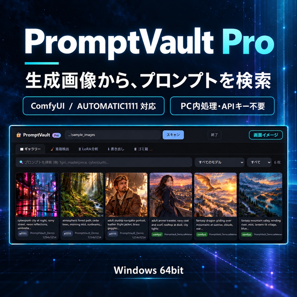 PromptVault Pro|AI画像のプロンプト検索・整理【Stable Diffusion / ComfyUI / Windows】