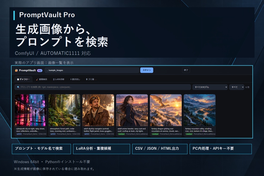 PromptVault Pro|AI画像のプロンプト検索・整理【Stable Diffusion / ComfyUI / Windows】