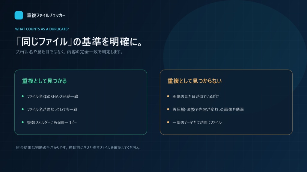 重複ファイルチェッカー v1.1.0|SHA-256で完全一致を確認【Windows】