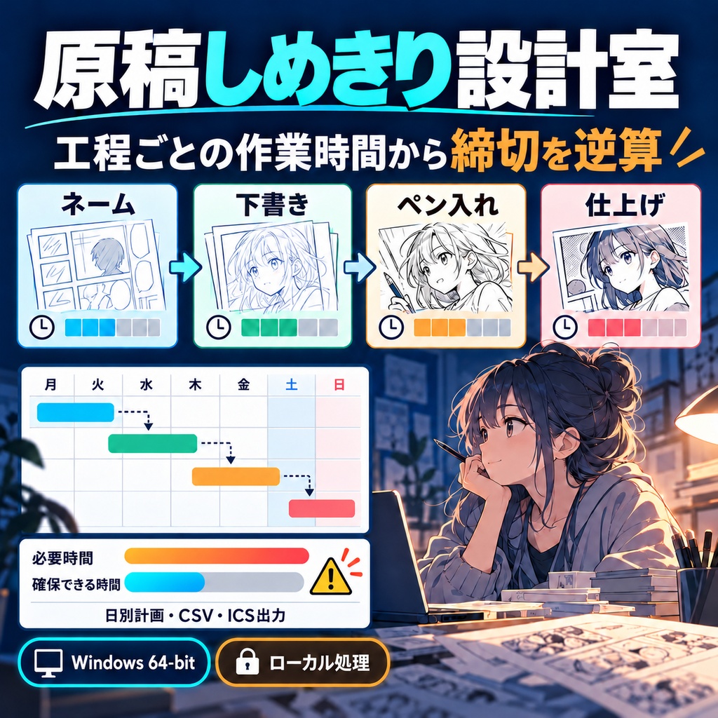 原稿しめきり設計室 v1.1.0｜工程時間から同人原稿の締切を逆算【Windows】