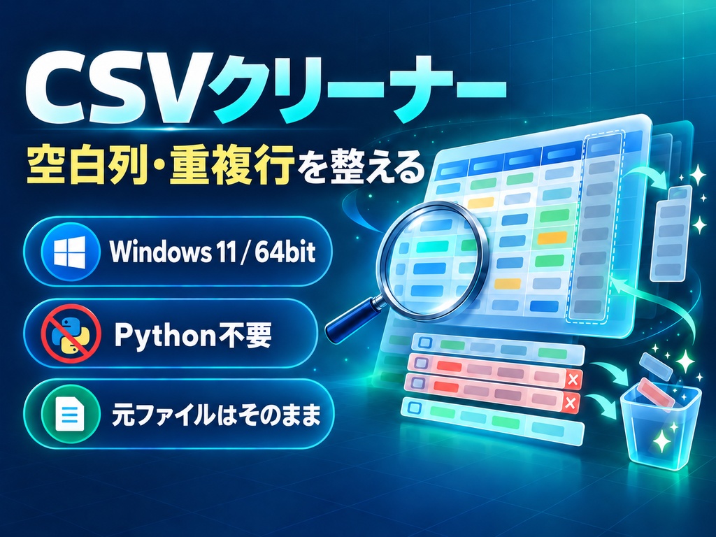 CSVクリーナー v2|空白列・重複行をプレビューして整形【Windows】