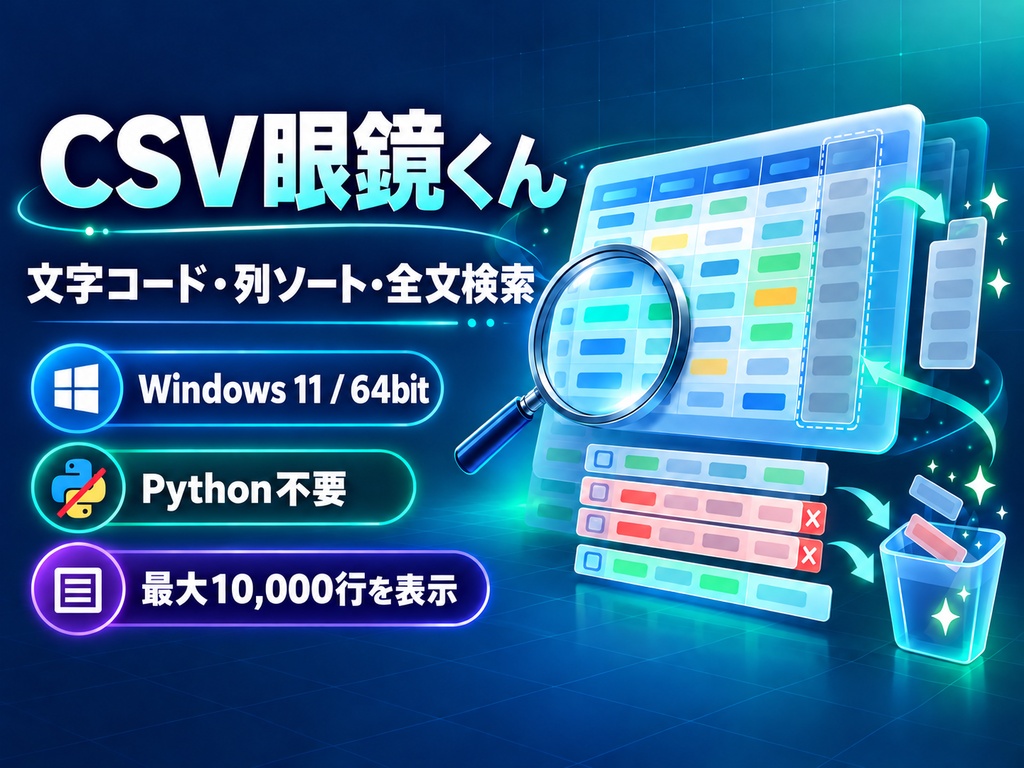 CSV眼鏡くん v1.1.0|CSV検索・数値ソート・文字コード選択【Windows】