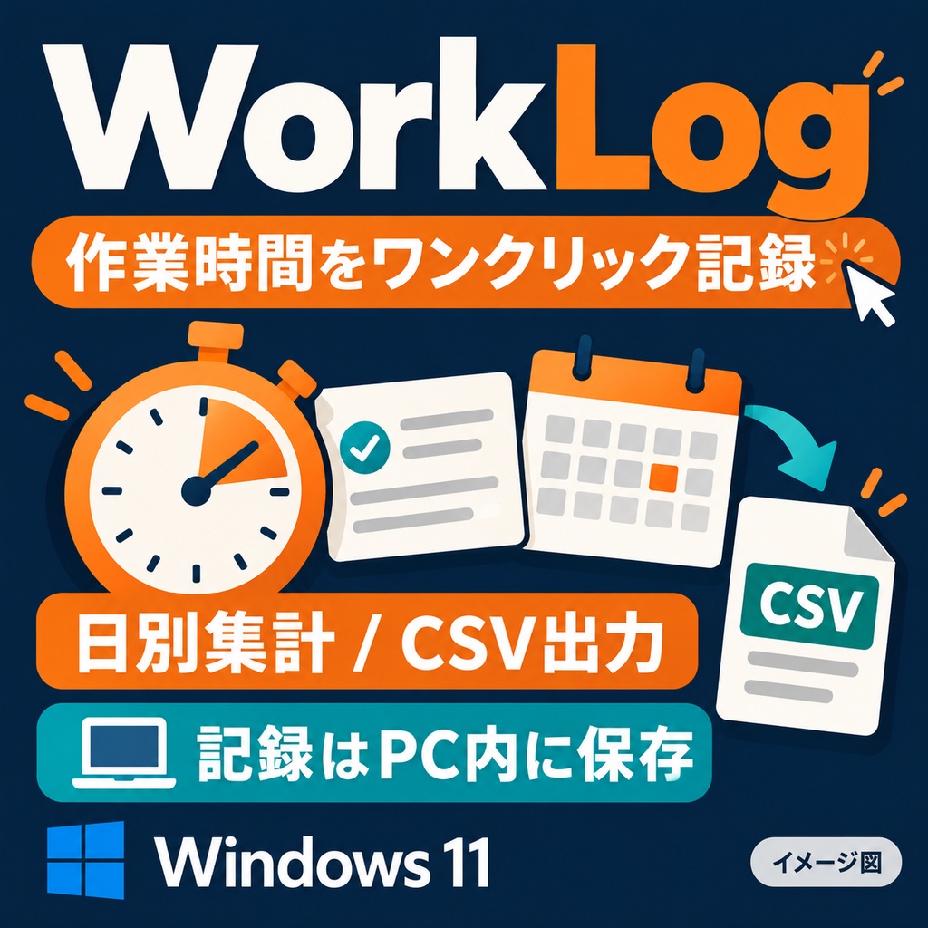WorkLog v1.1.0|作業時間を記録・集計【CSV出力 / Windows】