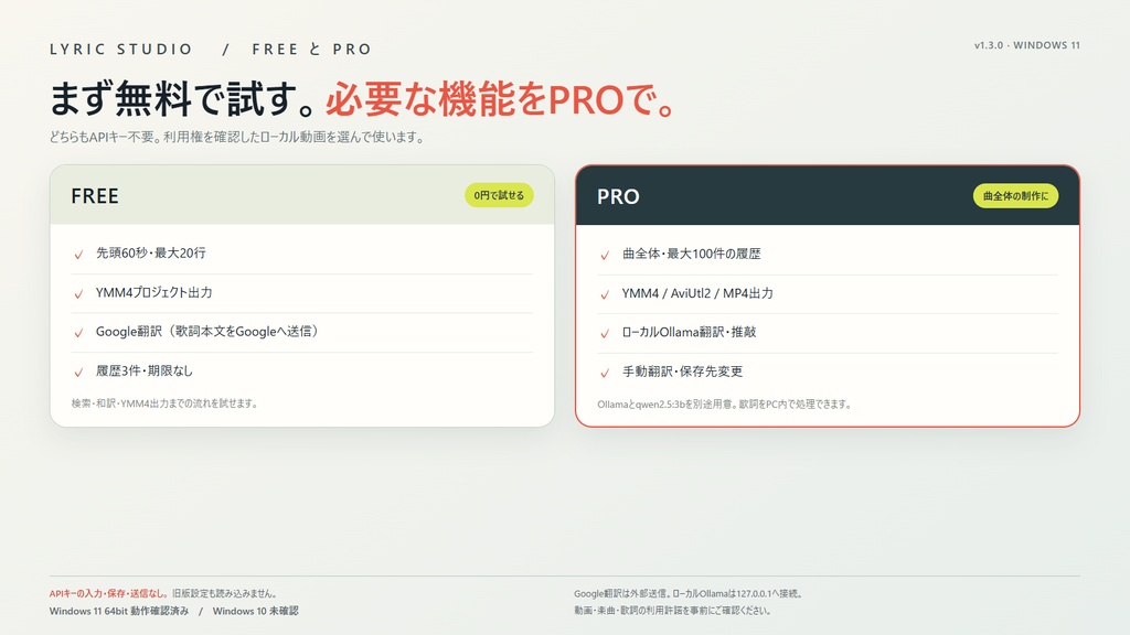 Lyric Studio FREE v1.3.0|歌詞和訳・YMM4出力【APIキー不要/Windows】