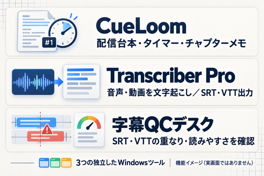 動画・配信制作キット|文字起こし・字幕QC・配信台本【Windows】