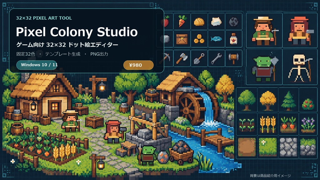 Pixel Colony Studio v0.3.0|32×32ドット絵エディター【固定32色・Windows】