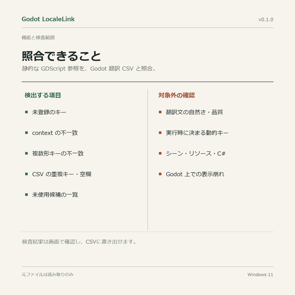 Godot LocaleLink|翻訳キー・CSV照合ツール v0.1.0