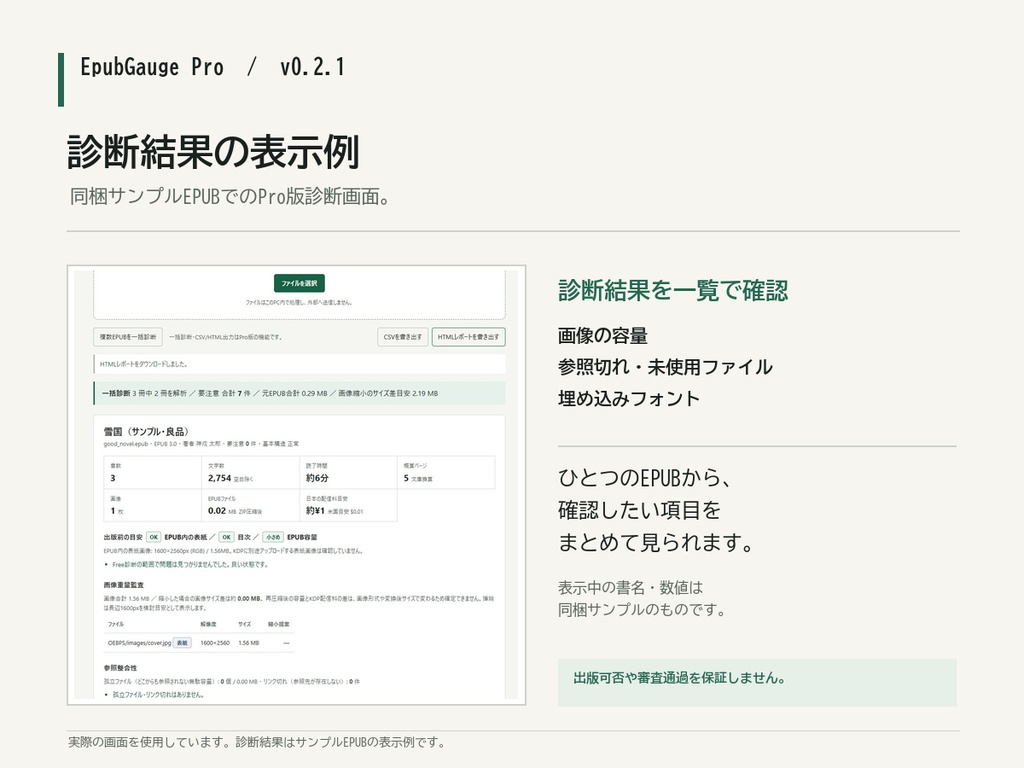 EPUB出版前チェックツール EpubGauge Pro v0.2.1|画像・リンク・フォント診断