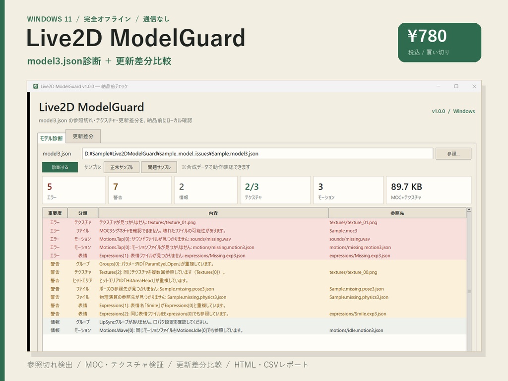 Live2D ModelGuard｜モデルフォルダー診断・更新差分比較【Windows】