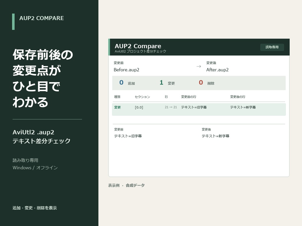 AviUtl2 AUP2 Compare｜プロジェクト差分チェック