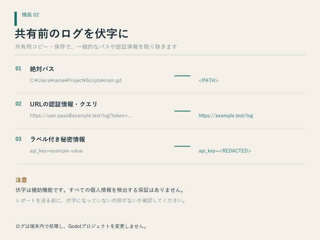 Godot Log Lens|ログ整理・共有前の伏字【Windows】