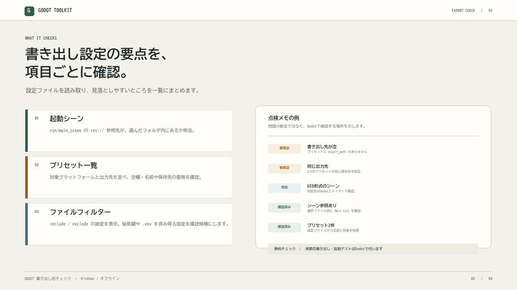 Godot 書き出し前チェック|Export Preset 点検【Windows】