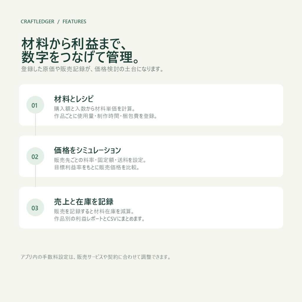 CraftLedger|ハンドメイド作品の原価・在庫・販売利益管理【Windows】