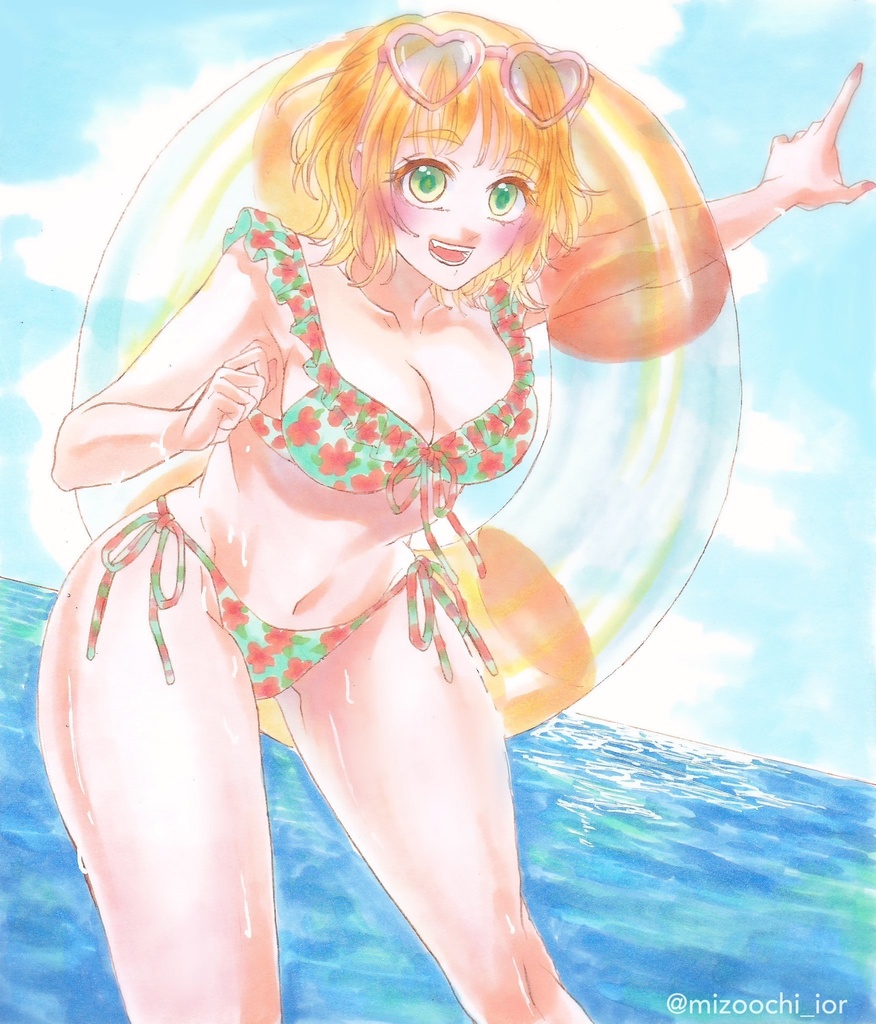 『海、入ろっ！』れの 色紙イラスト オリジナル