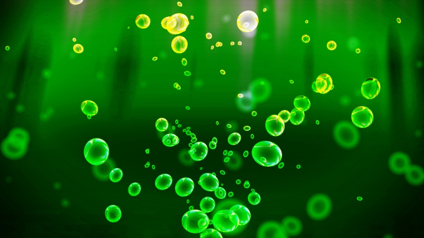 【動画素材】水中で上昇する気泡（緑）の背景素材