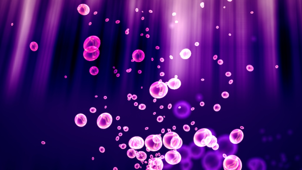 【動画素材】水中で上昇する気泡（紫）