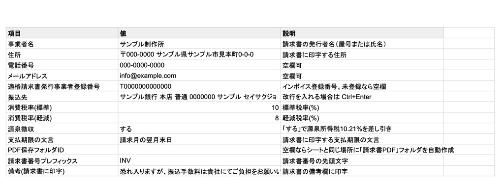 請求書自動作成スプレッドシート(GAS)|インボイス対応・PDF自動保存
