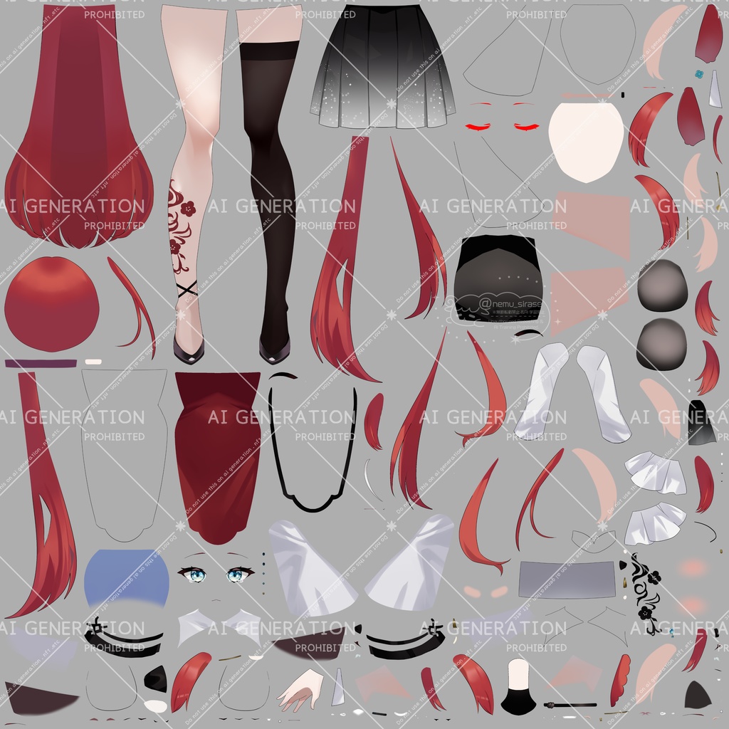 【パーツ分け済みPSD】うさみみ中華ガール【汎用モデル】