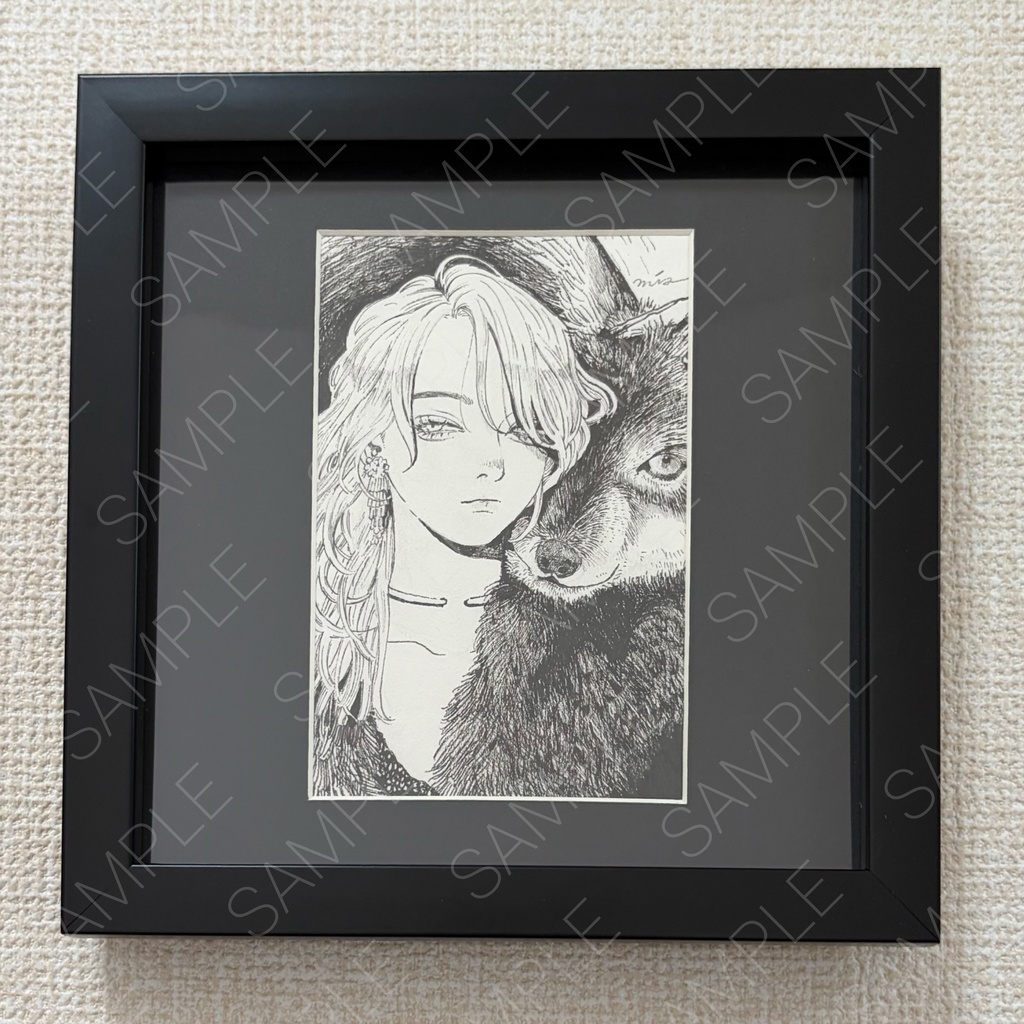 原画「狼と女」(額込み)