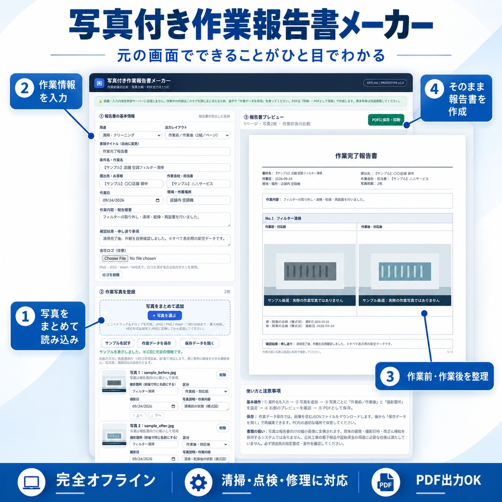 【写真を入れるだけ】写真付き作業報告書メーカー