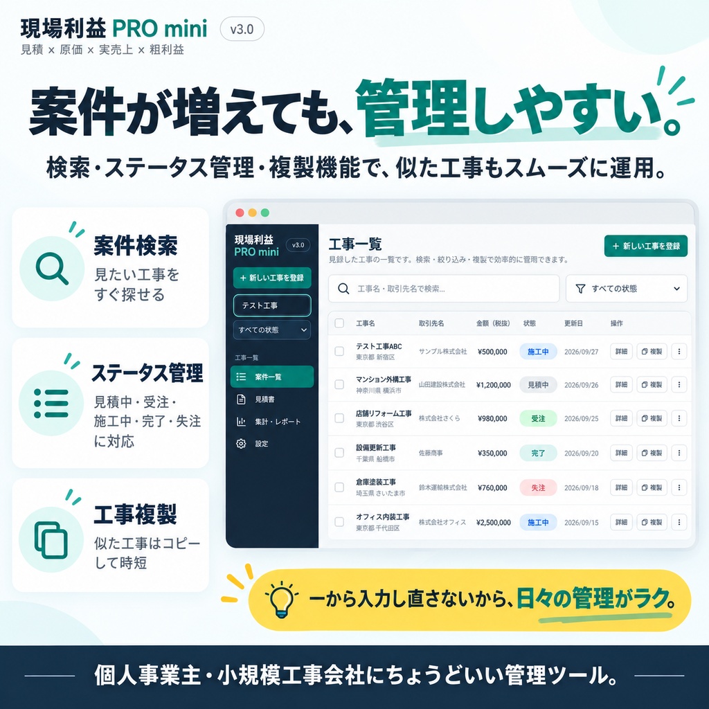 【買い切り・無料体験版あり】現場利益 PRO mini|工事見積・原価・利益管理ツールvr2