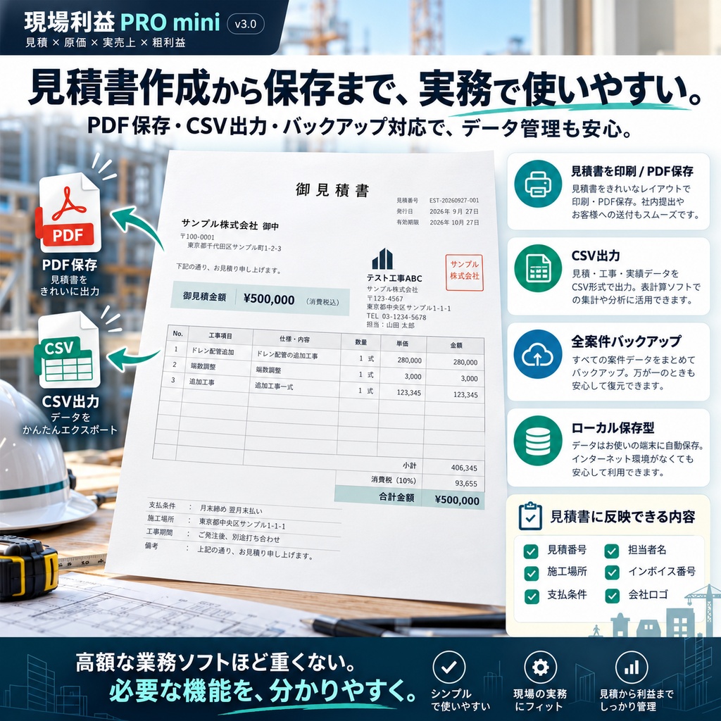 【買い切り・無料体験版あり】現場利益 PRO mini|工事見積・原価・利益管理ツールvr2
