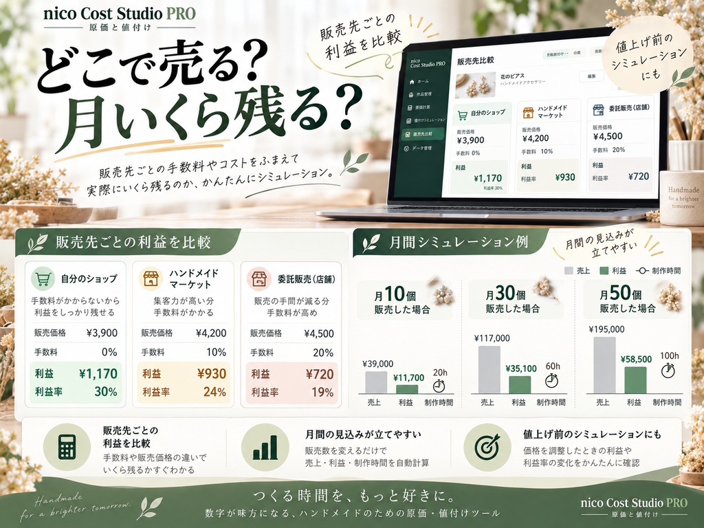 nico|ハンドメイド原価計算・値付けツール|利益・目標価格を自動計算vr2